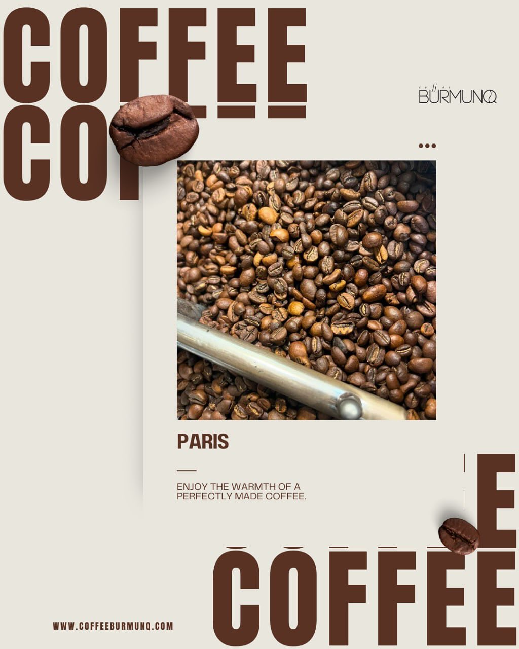 Coffee Burmunq Paris blend presentation with roasted beans